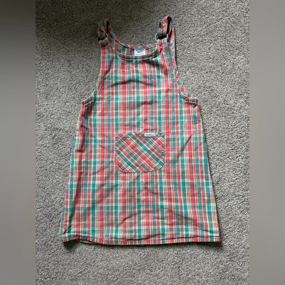 Vintage Osh Kosh B’gosh Plaid Overall Dress in Red and Green Size 6X Tartan